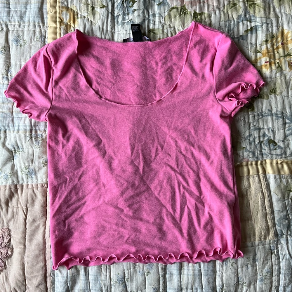Pink Wide scoop-neck crop top. Size S. Brand unknown.